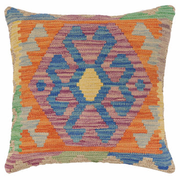 handmade Traditional Pillow Blue Orange Hand-Woven SQUARE 100% WOOL Hand woven turkish pillow2' x 2'